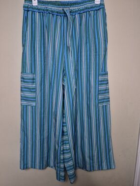 Source Unknown Blue and Green Striped Wide-Leg Pants